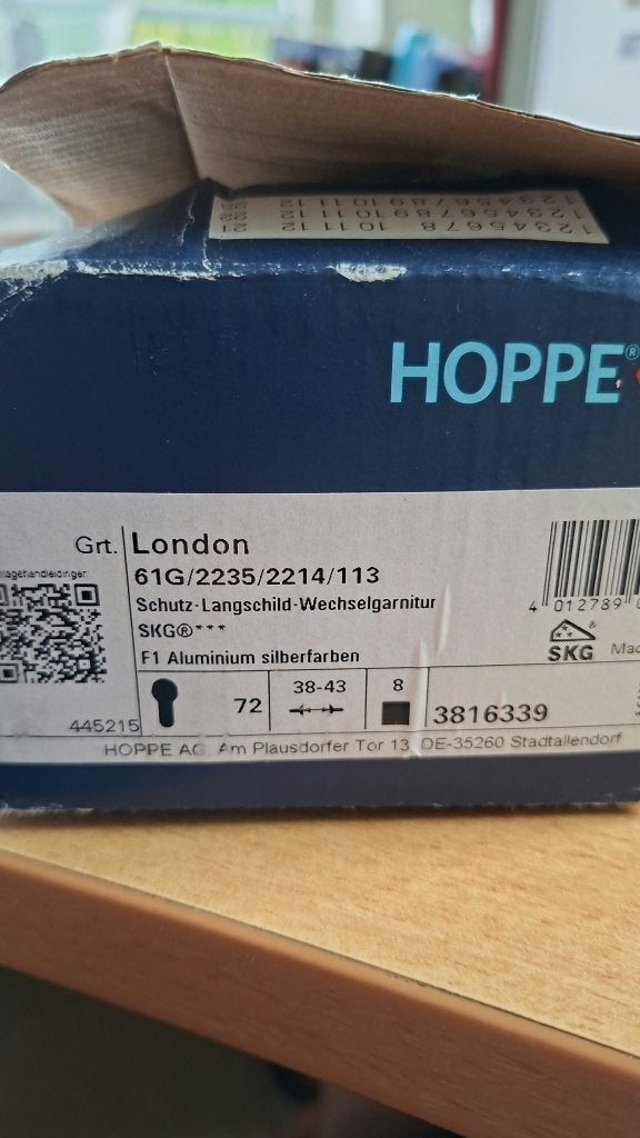 Hoppe voordeur garnituur pc 72, Ophalen of Verzenden, Slot