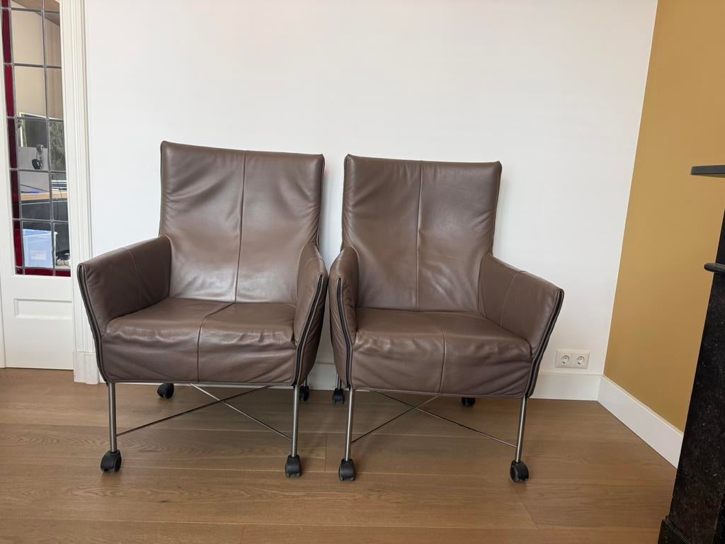 Montis Charly, op wieltjes, taupe, Huis en Inrichting, Ophalen, Minder dan 75 cm, Leer, Zo goed als nieuw