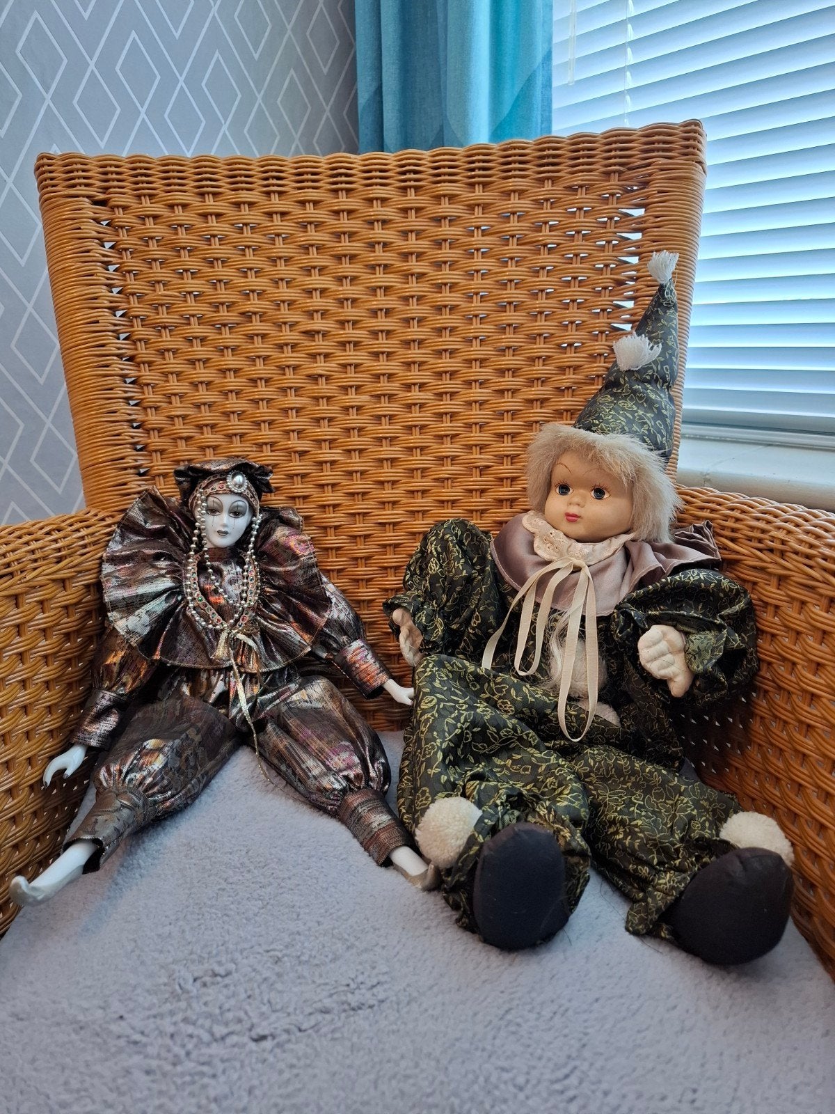 Set van 2 decoratieve poppen: Pierrot en Harlekijn, Ophalen of Verzenden, Gebruikt, Pop