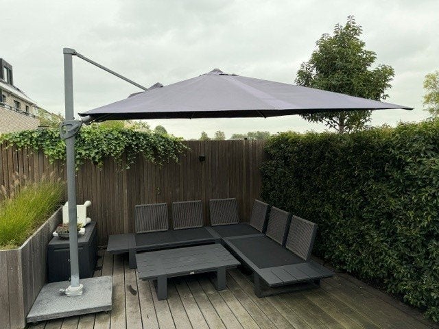 Zweefparasol 360 draaibaar inclusief voet en hoes, Ophalen of Verzenden, Kantelbaar, 3 tot 4 meter, Zweefparasol
