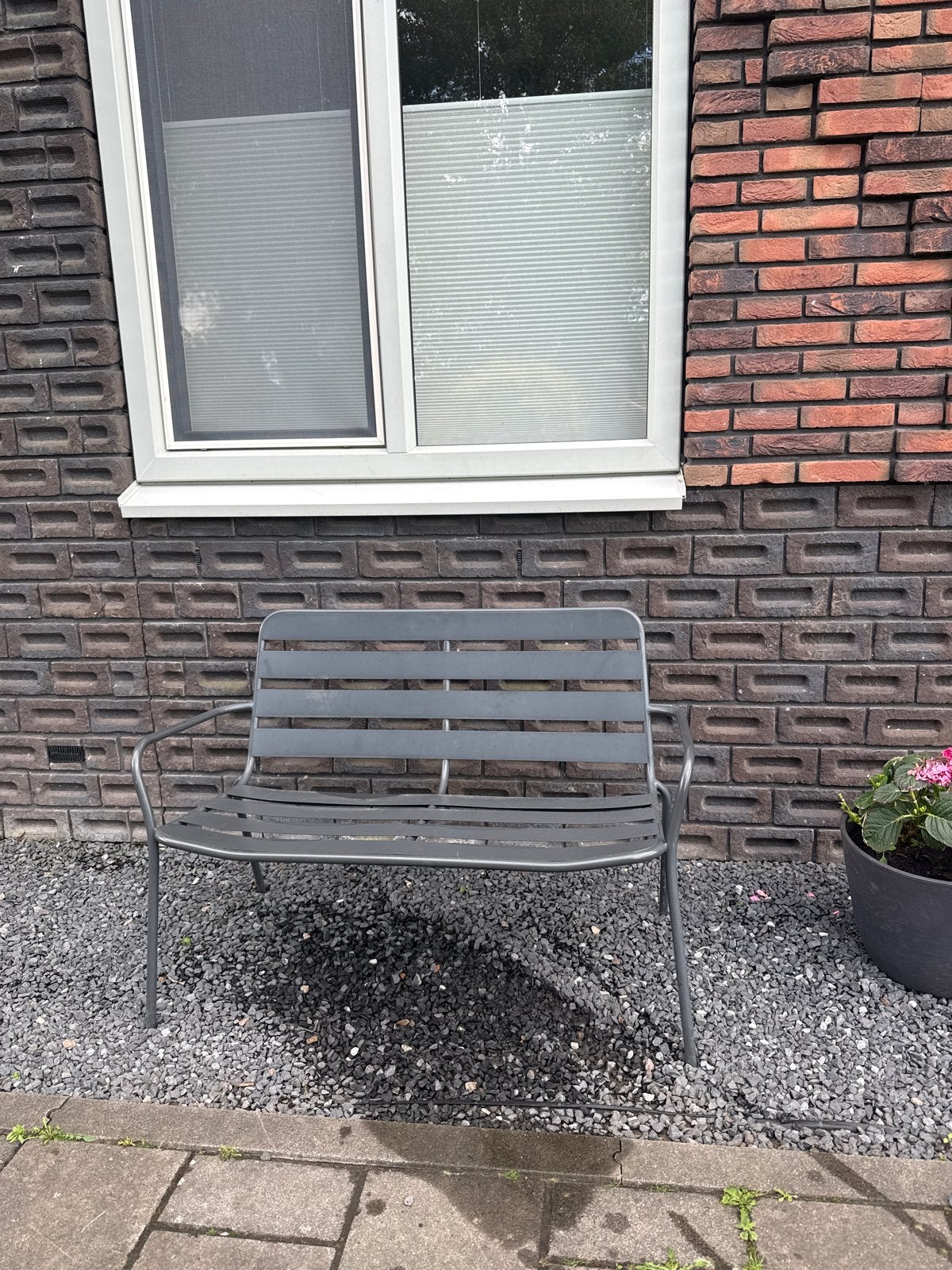 Metalen tuinbank, donkergrijs, Tuin en Terras, Ophalen, Gebruikt, Metaal