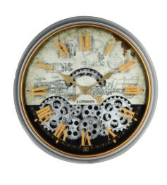 Wandklok met tandwielen London Ø 50 cm., Huis en Inrichting, Woonaccessoires | Klokken, Ophalen of Verzenden, Nieuw, Analoog, Wandklok