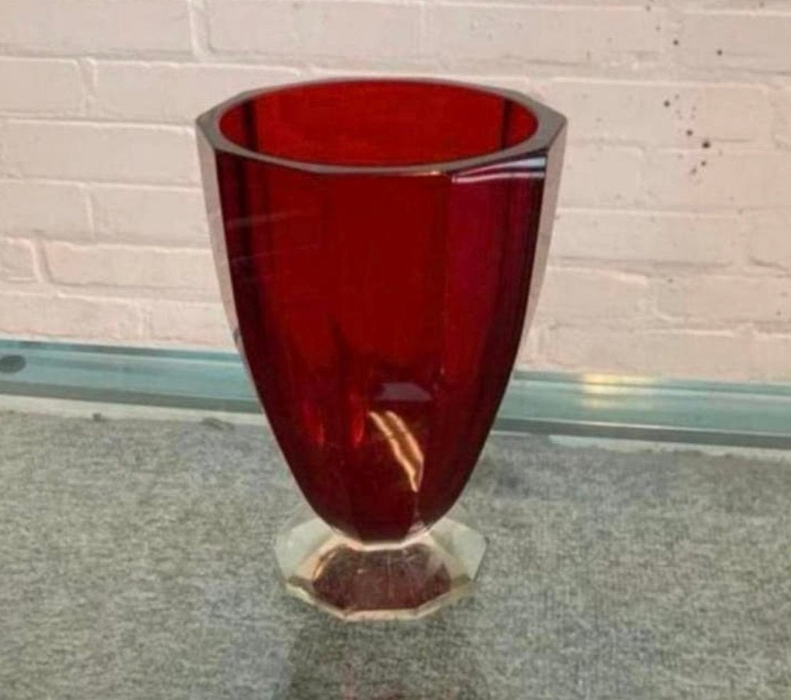 Vaas Artdeco Boheems Glas 1930’S Stolzle Paars., Antiek en Kunst, Antiek | Glas en Kristal, Ophalen of Verzenden