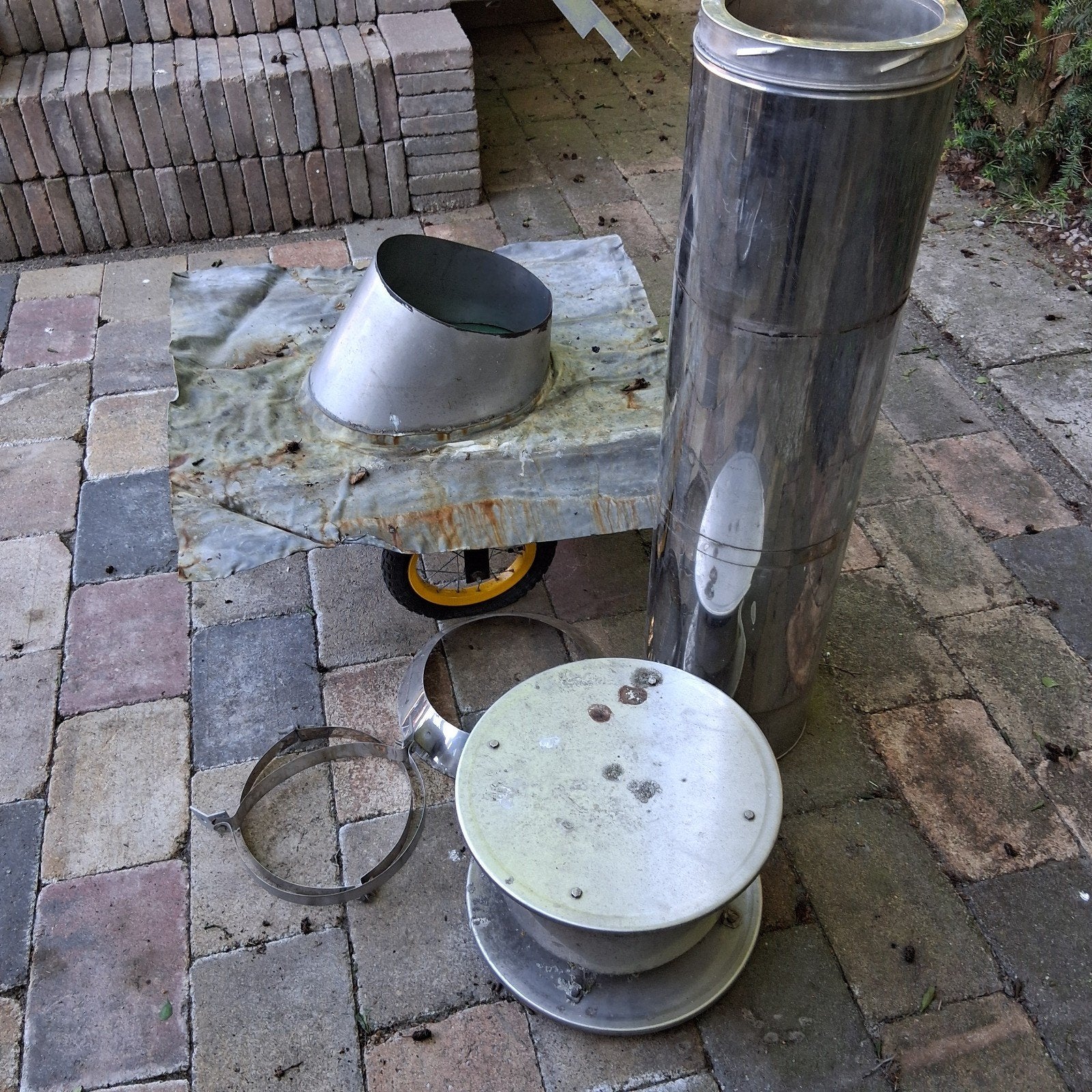 RVS Dubbelwandige Rookgasafvoer met Kap en Slabpan, Ophalen, Gebruikt, 60 tot 150 cm, 80 cm of meer