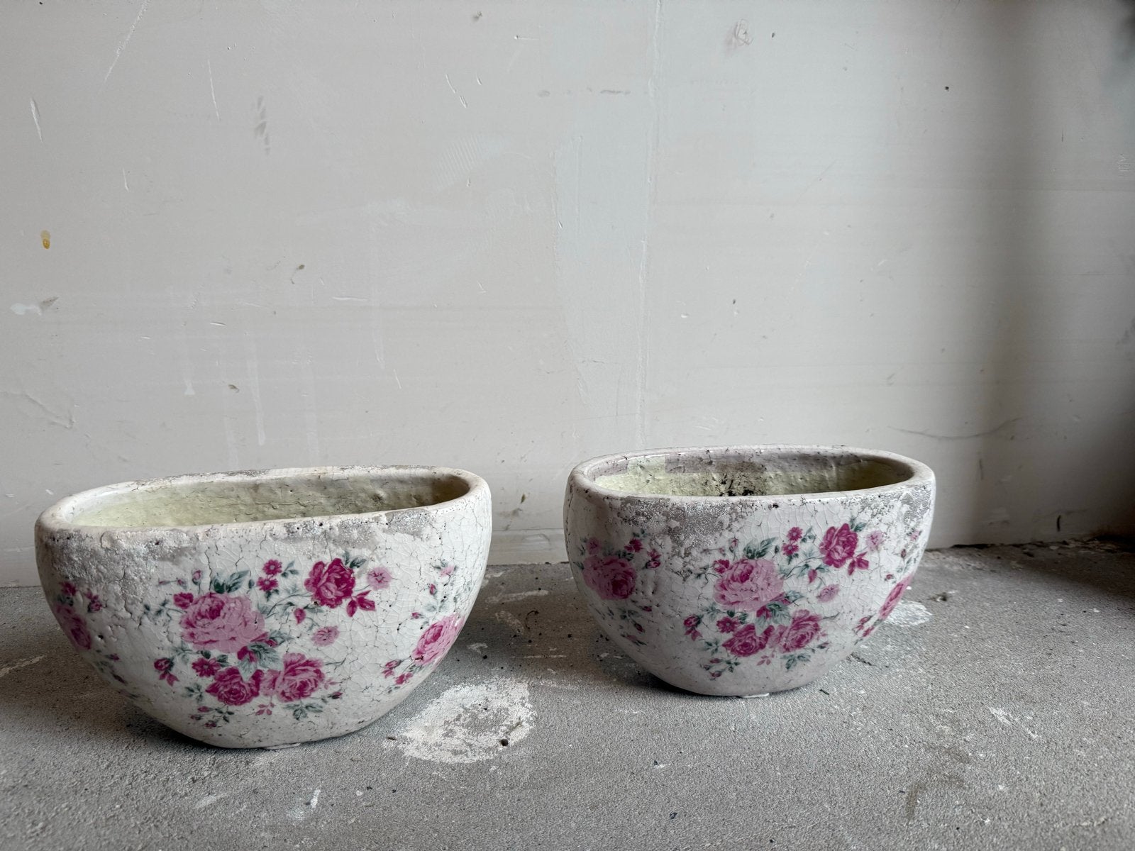 Set van 2 bloempotten met rozenprint, Ophalen, Gebruikt, Minder dan 30 cm, Minder dan 60 cm