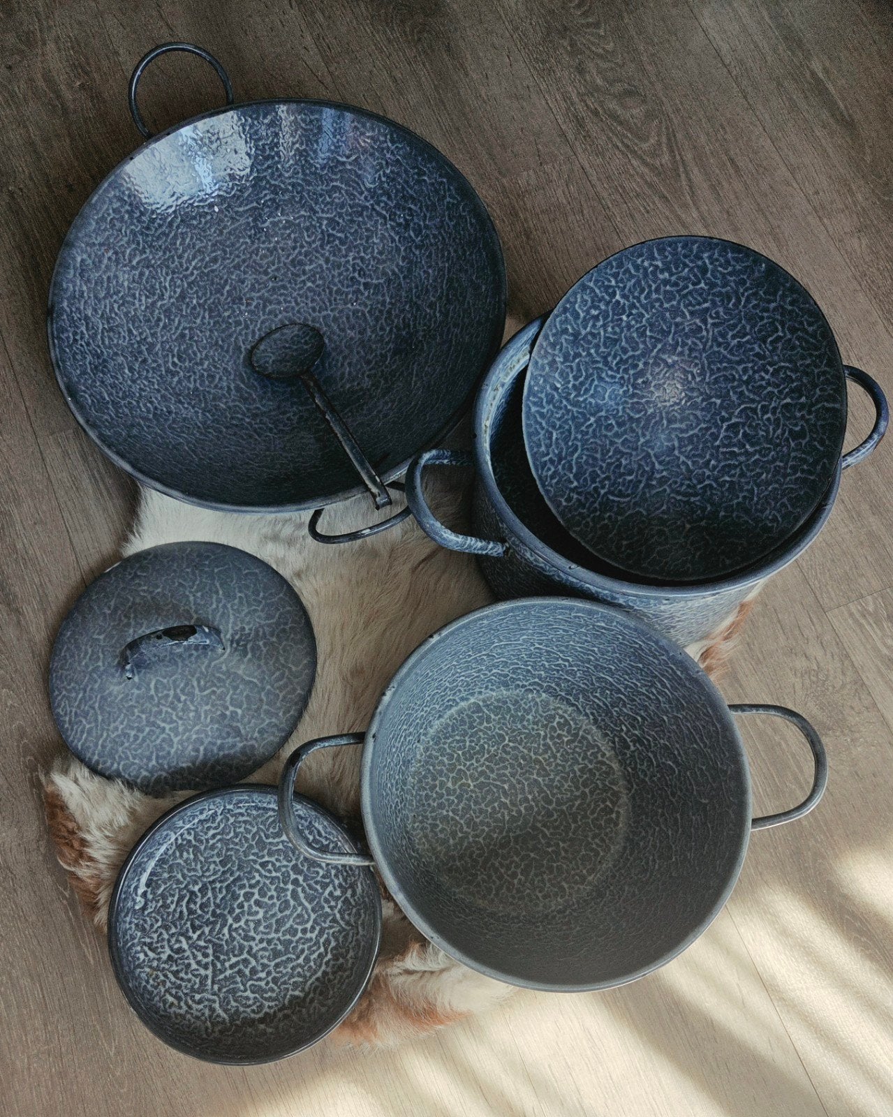 set Vintage geëmailleerde pannen en schaal, Antiek en Kunst, Ophalen of Verzenden