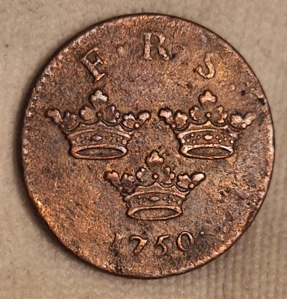 Zweedse 1 Öre K.M. munt uit 1750 - Frederik I, Verzenden, Overige landen, Losse munt