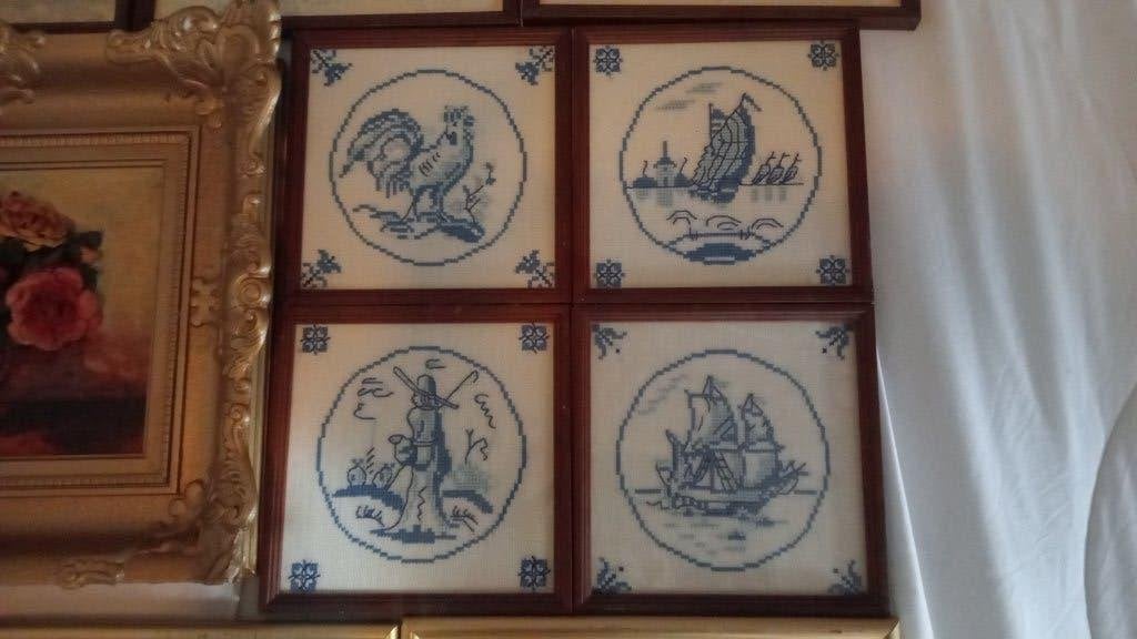 Geborduurde antieke schilderijen, Ophalen of Verzenden, Gebruikt, Minder dan 50 cm, Schilderij