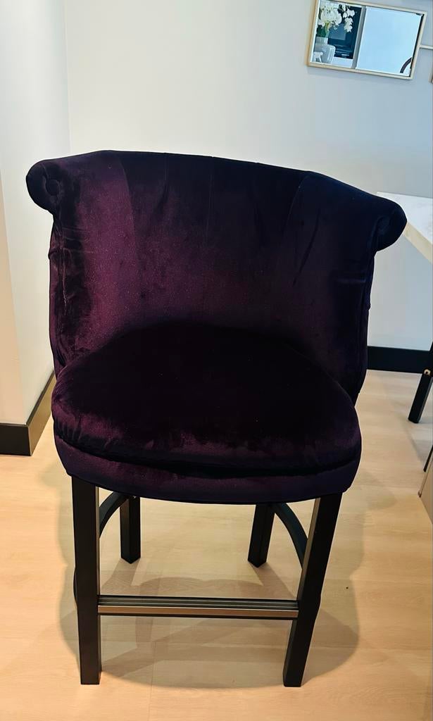 Luxe paarse fluwelen barkrukken x 3  met rugleuning, Met voetsteun, 60 tot 90 cm, Ophalen of Verzenden, Zo goed als nieuw