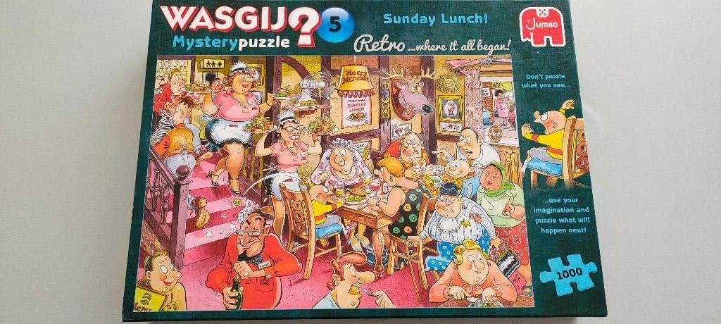 Puzzel Wasgij Mystery nr5. Sunday lunch Retro 1000st, Ophalen of Verzenden, 500 t/m 1500 stukjes, Zo goed als nieuw, Legpuzzel