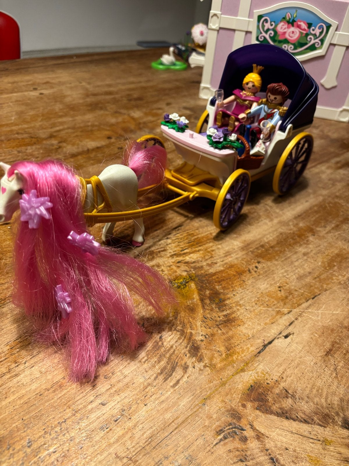 Playmobil prinsessenkoets met paard en figuren, Gebruikt, Complete set, Voertuig, Ophalen of Verzenden