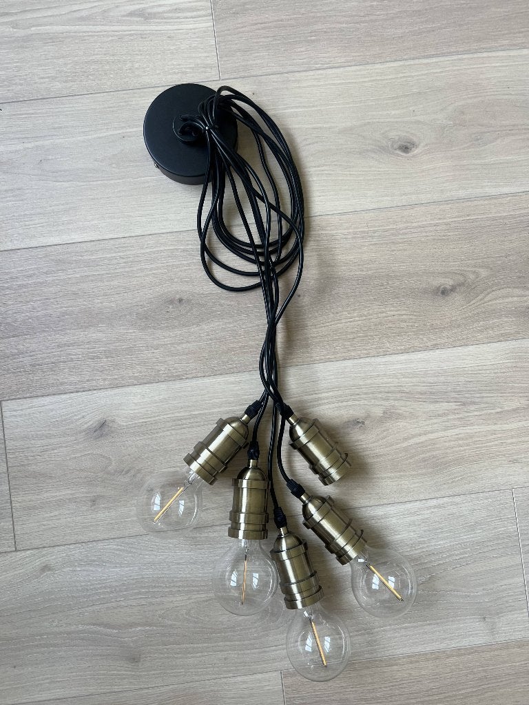 Made cluster hanglamp messing meerdere lampjes, Ophalen of Verzenden, Gebruikt, E27 (groot)