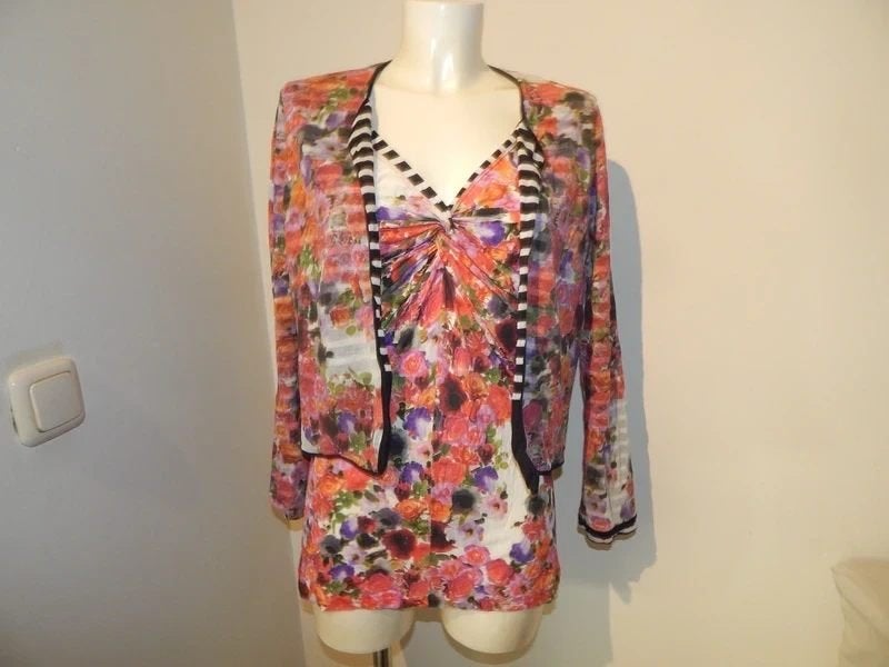Marccain set shirt met vest bloemen print strepen draai N4, Maat 38/40 (M), Overige kleuren, Verzenden, Zo goed als nieuw