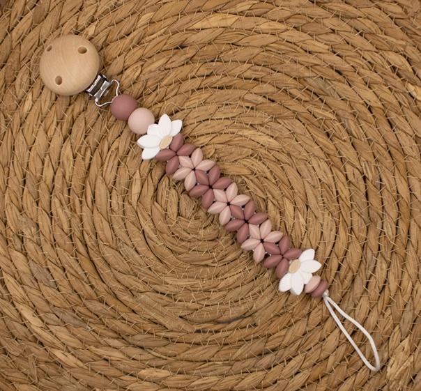 Speenkoord flower; siliconen kralen met een houten speenclip, Ophalen of Verzenden, Nieuw, Kraamcadeau