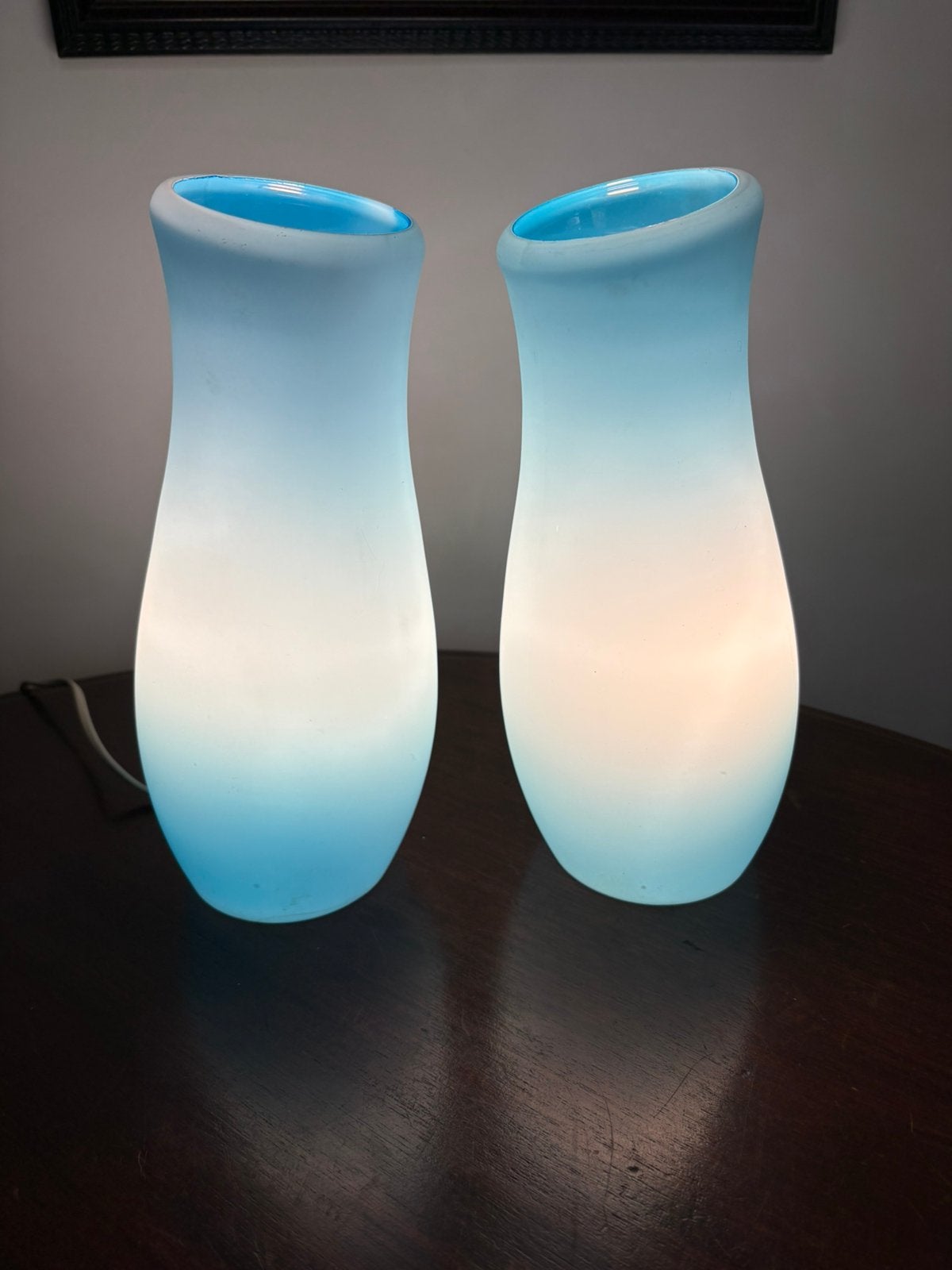 Set van 2 Vintage IKEA Mylonit Lampen – Blauw Glas (30 cm), Scandinavisch, 30 cm, Met schakelaar, E14 (klein)