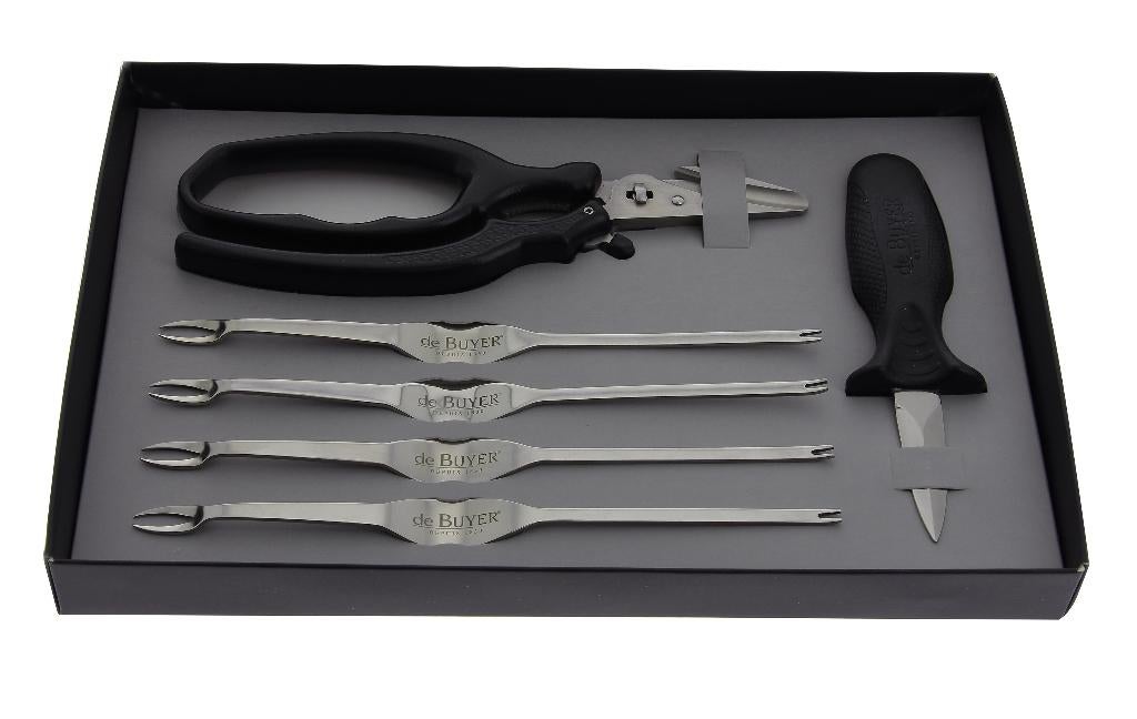 Nieuw | Schelp- & Schaaldieren set 6-delig | De Buyer, Ophalen, Nieuw, Rvs of Chroom, Vaatwasserbestendig