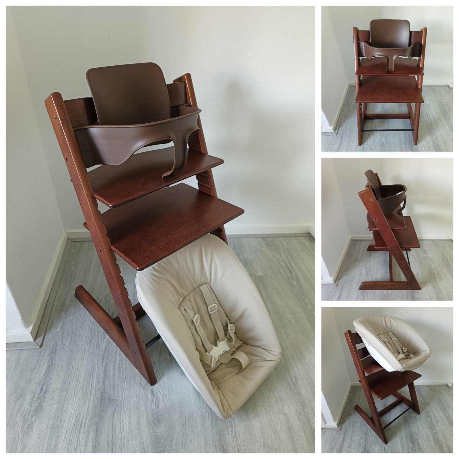 Stokke Tripp Trapp bruin met babyset en newbornset, Meegroeistoel, Ophalen of Verzenden, Zo goed als nieuw, Stokke Tripp Trapp