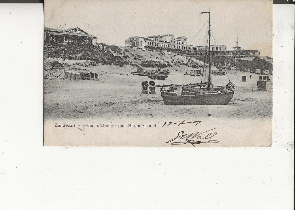 Zandvoort Hotel d Orange met strandgezicht 17-7-1907, Ophalen of Verzenden, Voor 1920, Gelopen, Noord-Holland