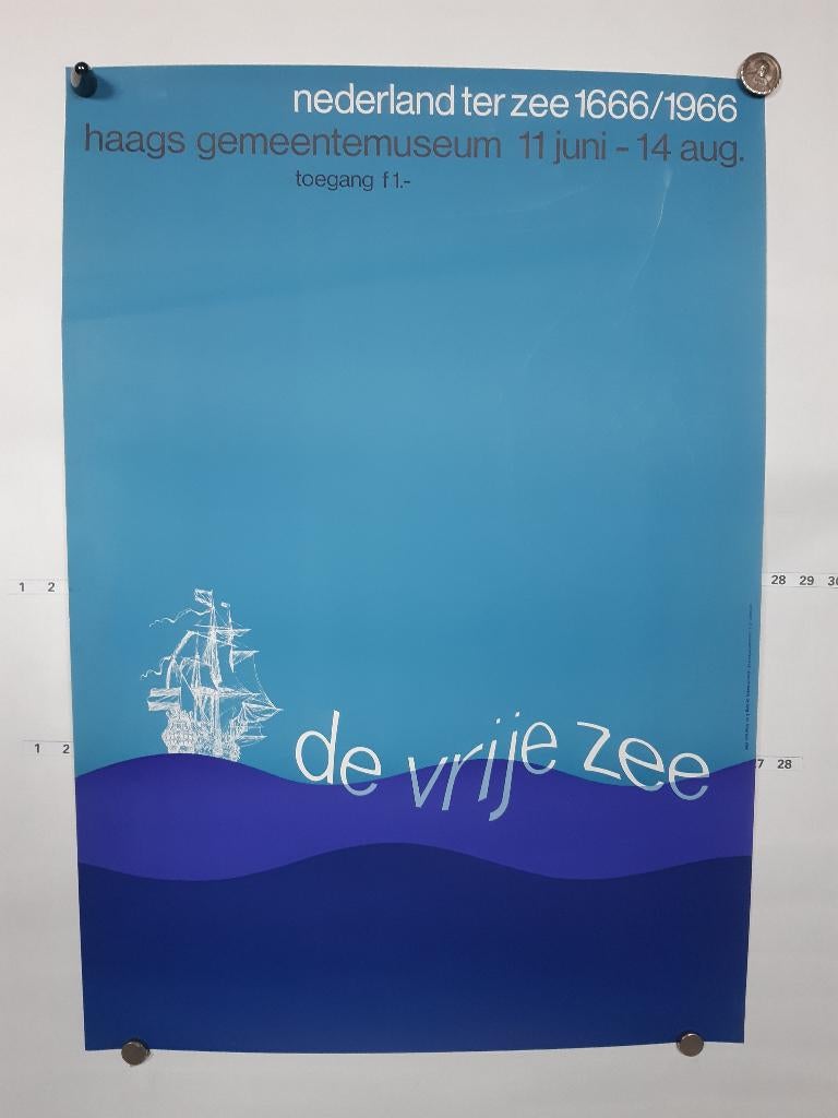 Originele poster De Vrije Zee Haags Gemeentemuseum Compaan, Verzenden, A1 t/m A3, Reclame, Rechthoekig Staand