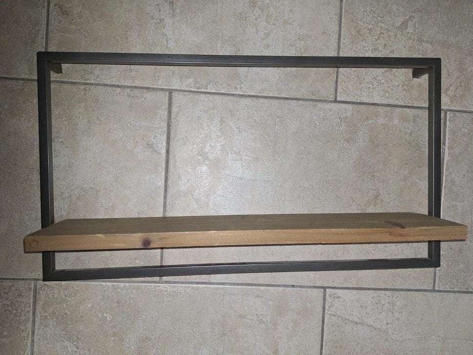 Metalen messing frame met houten plank wandplank, Ophalen of Verzenden, Zo goed als nieuw
