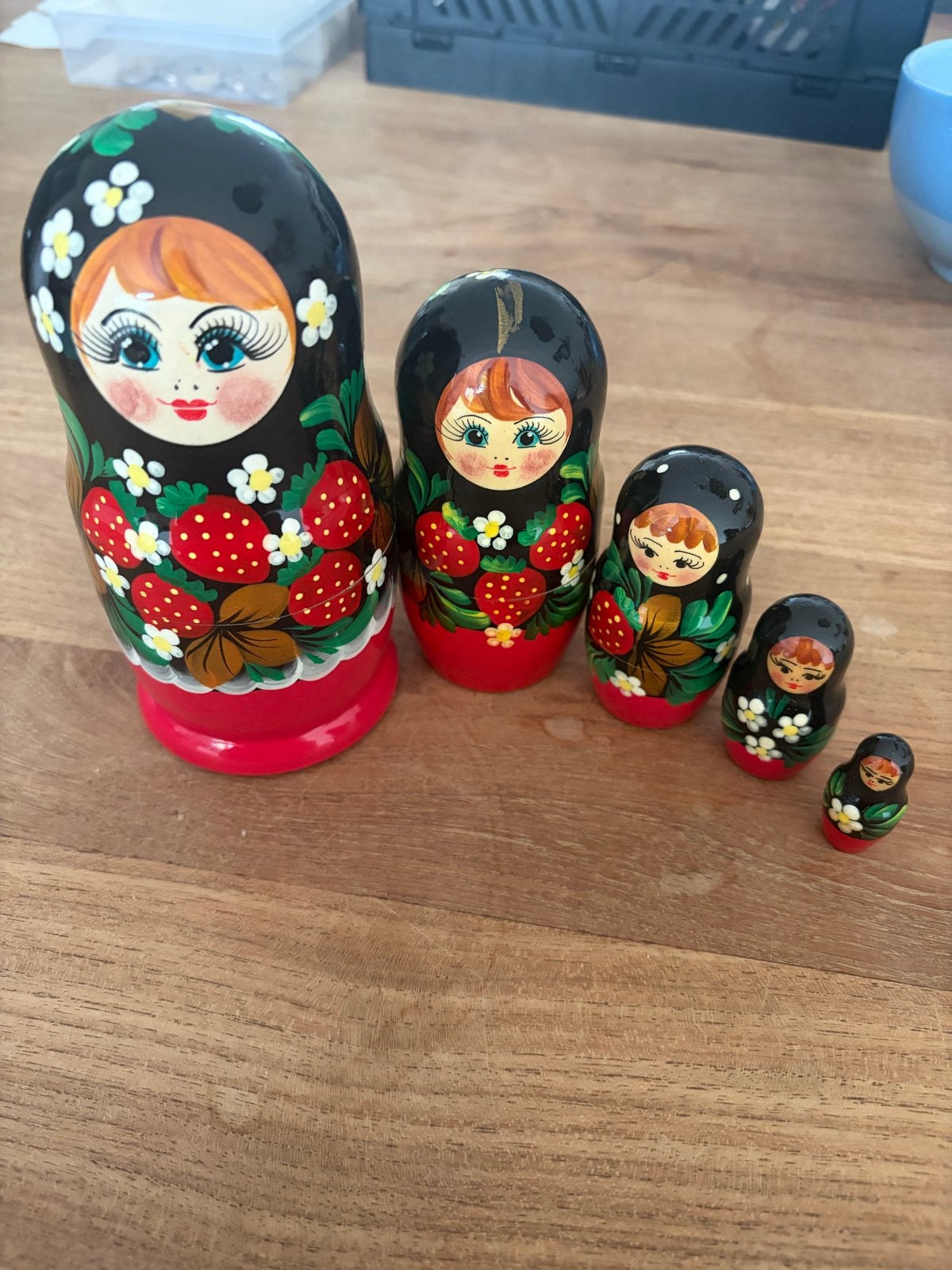 Houten Matroesjka Poppen Set - 5-delig - Handbeschilderd, Ophalen of Verzenden, Zo goed als nieuw