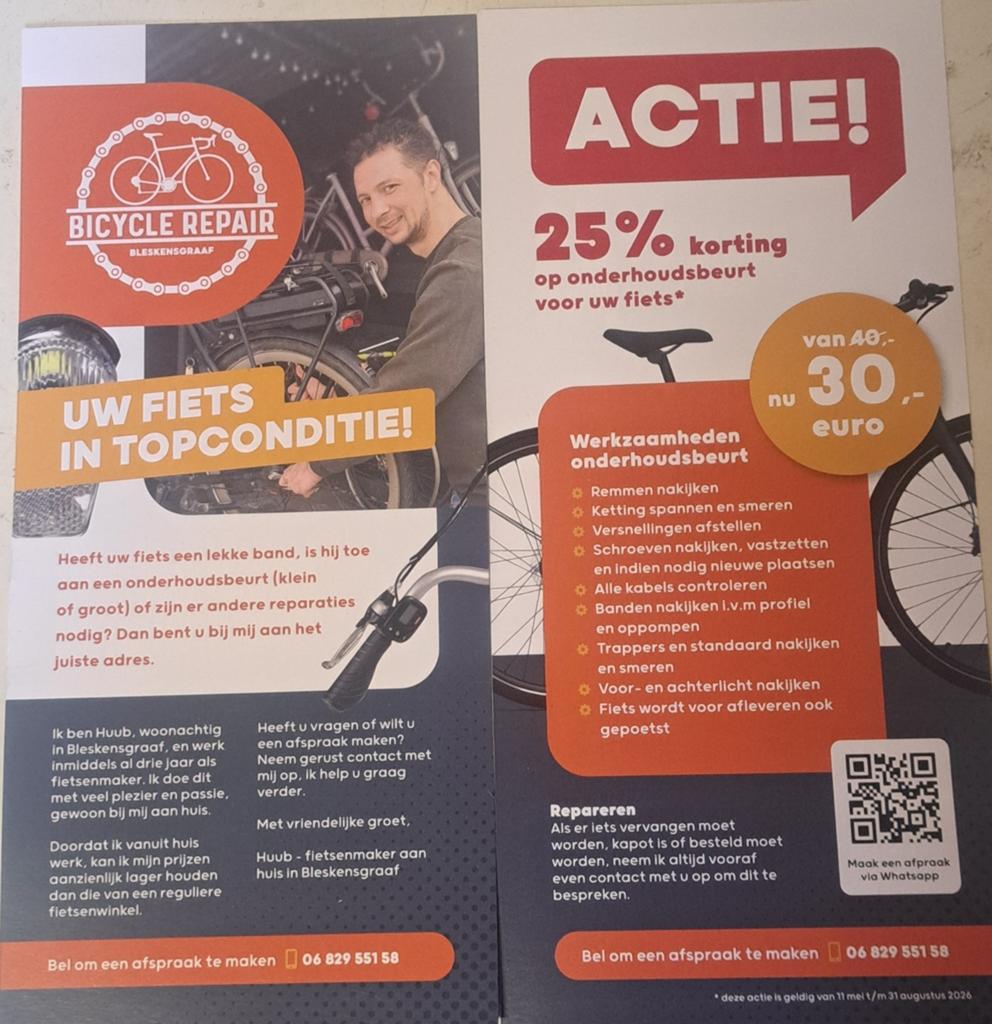 Actie voor fiets onderhoud in Bleskensgraaf, Ophalen, Nieuw, Overige merken