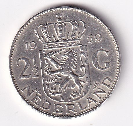 2 1/2 Gulden 1959 Zeer Fraai, Koningin Juliana, Verzenden, Zilver, Losse munt