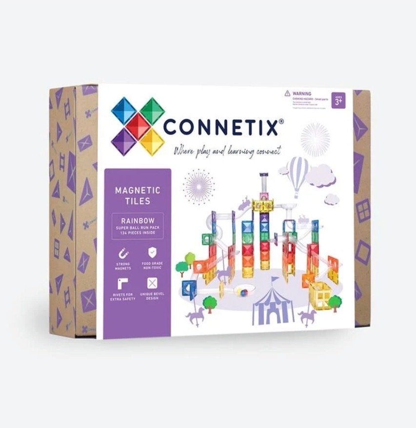 Connetix Magnetic Tiles Rainbow Super Ball Run Pack 134Stuks, Ophalen of Verzenden, Nieuw, Overige merken