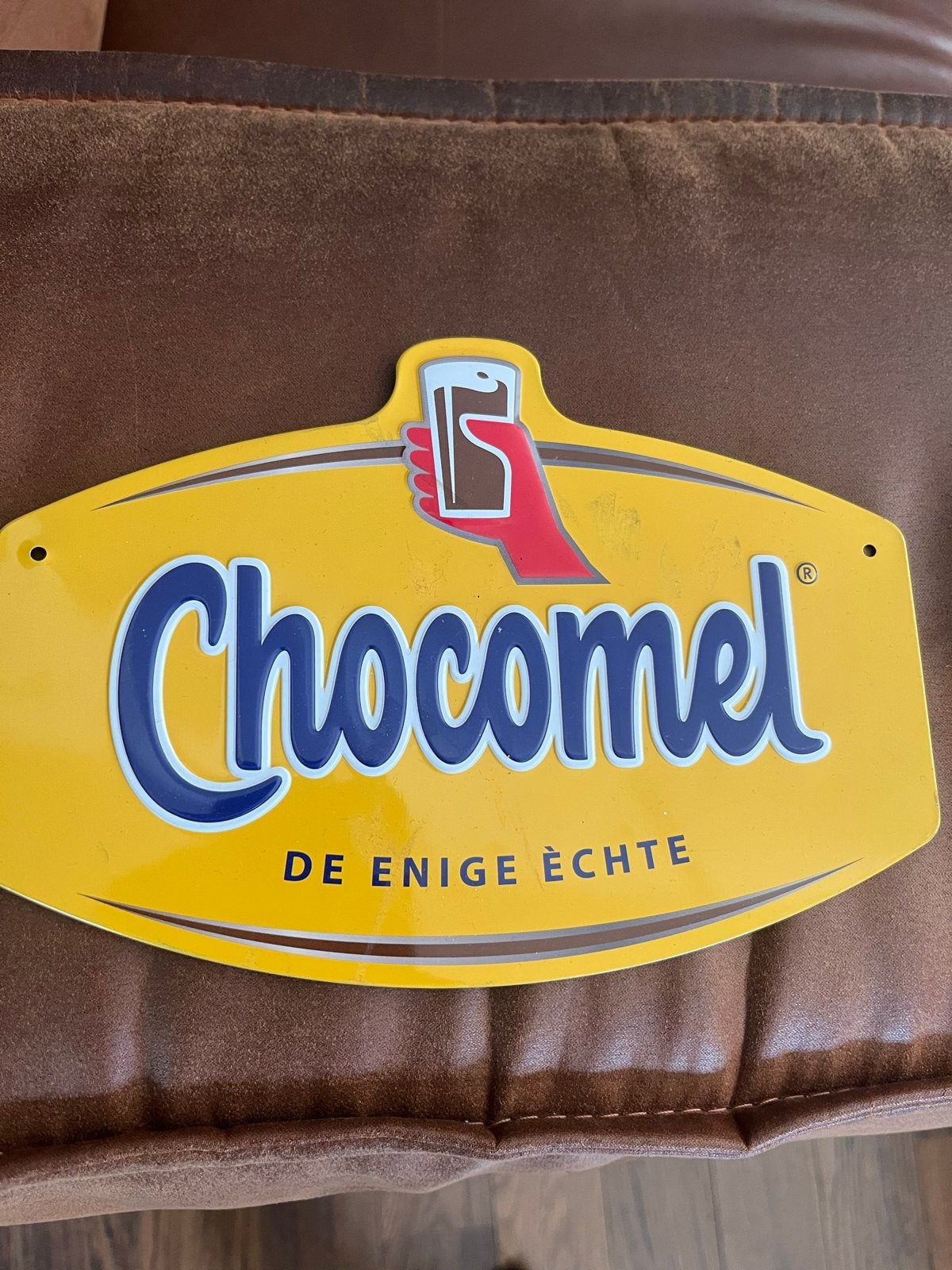 Vintage Chocomel Reclamebord - De Enige Echte, Ophalen of Verzenden, Gebruikt, Reclamebord