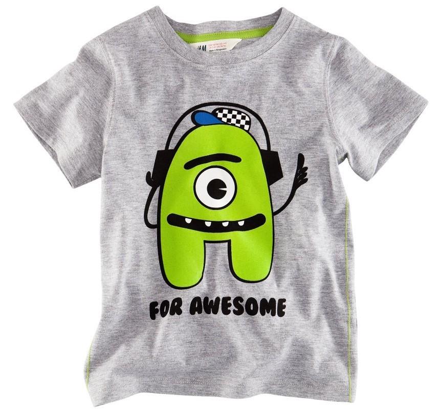 H&M grijse t-shirt shirt met grote fluwelen letter A 98-104, H&M, Nieuw, Ophalen of Verzenden, Shirt of Longsleeve