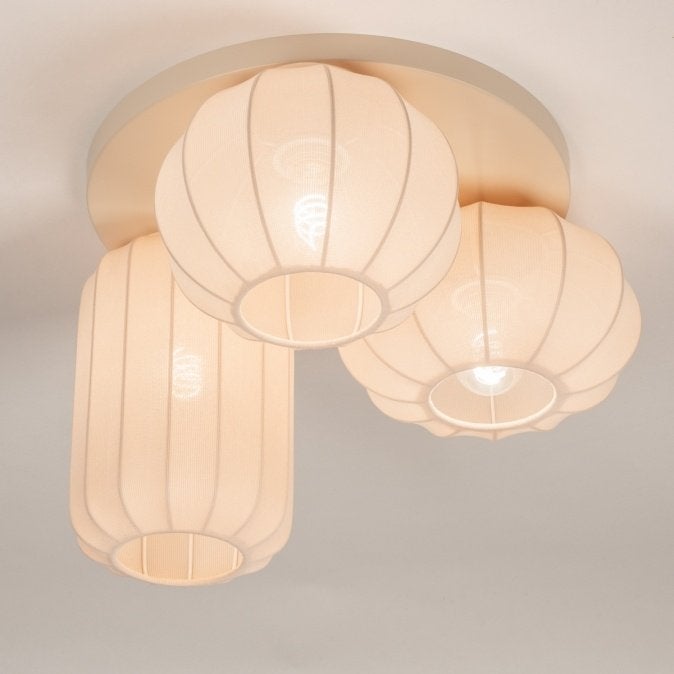 plafondlamp japandi beige bed bank salon tafel lamp lampion, Ophalen of Verzenden, Nieuw, Metaal