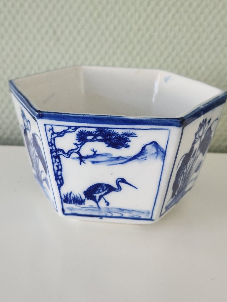 Hexagon schaaltje Japans/Chinees - wit/blauw, Ophalen of Verzenden