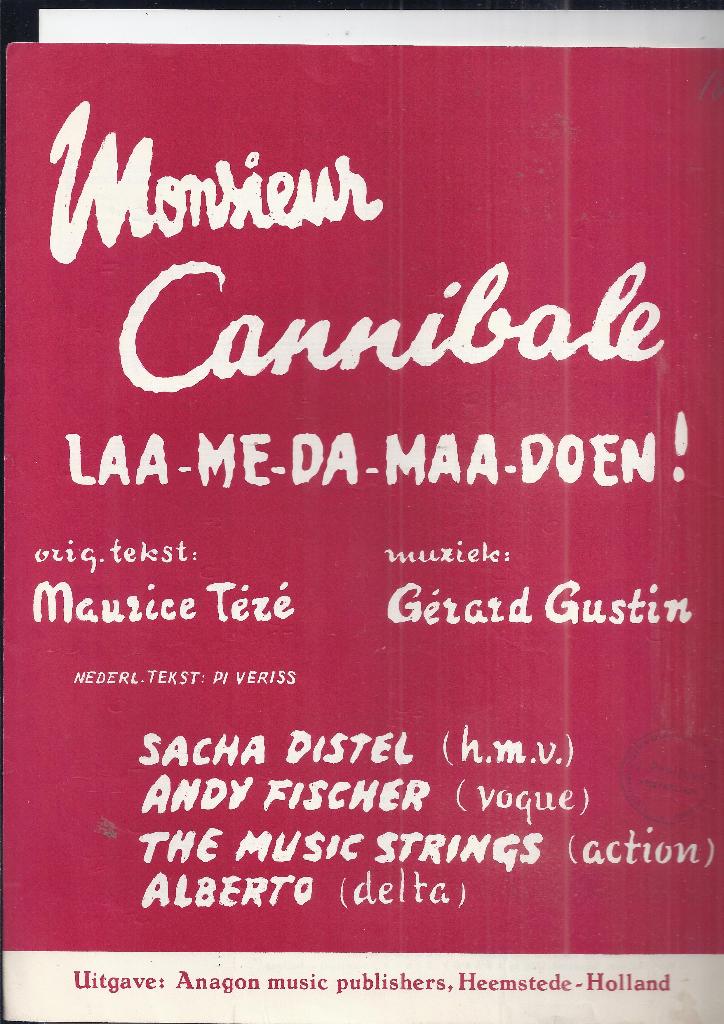 Bo741 bladmuziek sacha distel monsieur cannibale, Ophalen of Verzenden, Gebruikt, Artiest of Componist, Populair