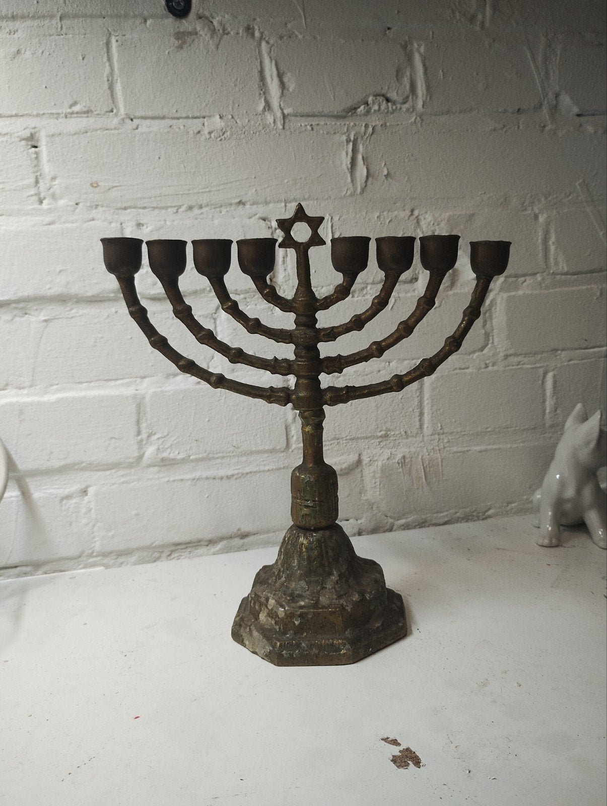 Antieke bronzen Menorah - Joodse kandelaar, Antiek en Kunst, Ophalen of Verzenden, Koper of Brons