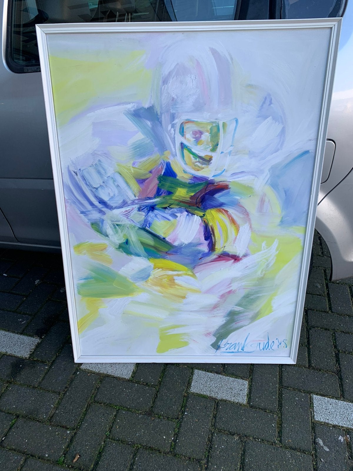 Olieverf schilderij van Frank Gude uit 1985 'Football player, Ophalen