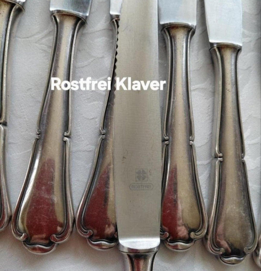 Rostfrei Klaver Germany verzilverde grote bewerkte dinermes, Ophalen of Verzenden
