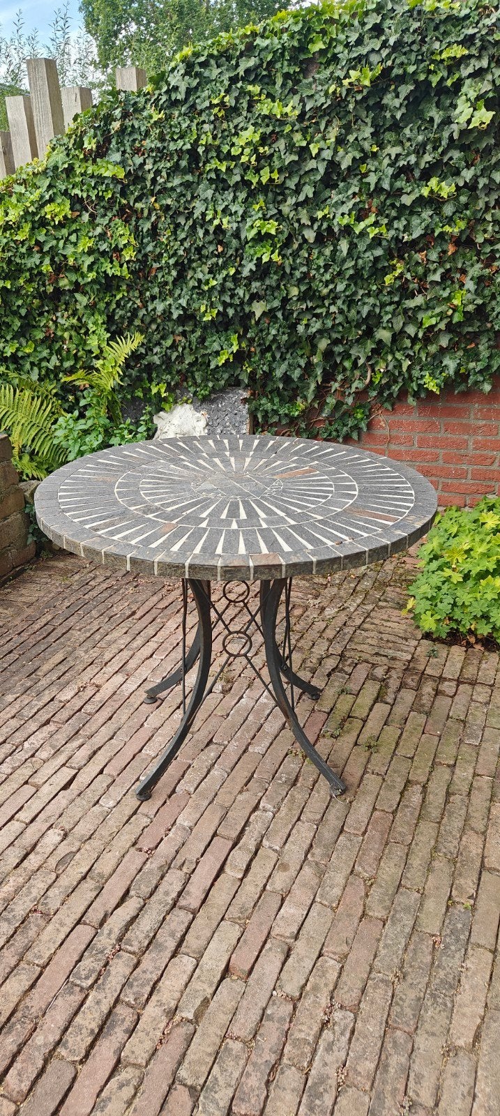 Grijze Leistenen ronde tuintafel  80cm Perfect voor buiten, Ophalen, Gebruikt, Rond, Overige materialen