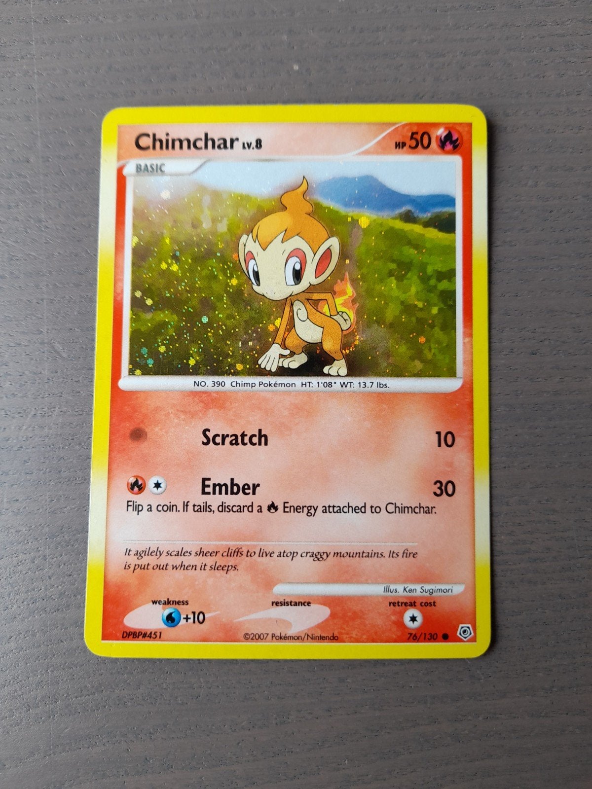 Diamond & pearl 76/130 chimchar holo, Hobby en Vrije tijd, Verzamelkaartspellen | Pokémon, Ophalen of Verzenden, Gebruikt, Losse kaart