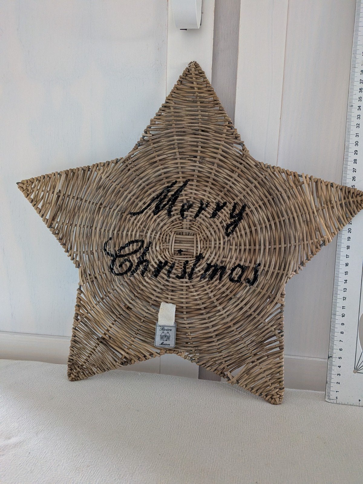 Rustig Rattan  Kerstster 'Merry Christmas' - Riviera Maison, Ophalen of Verzenden, Natuurlijk materiaal, Bruin, Landelijk