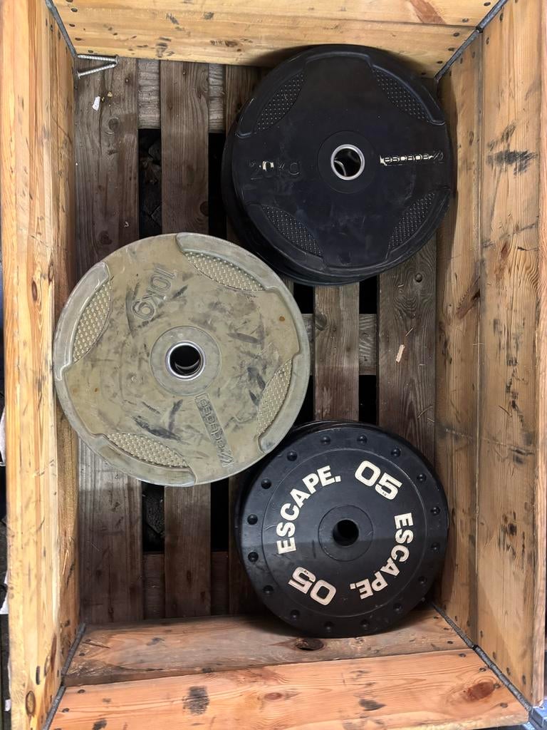 100 kg Escape Bumperplates, Sport en Fitness, Ophalen, Halterschijven, Gebruikt, Escape