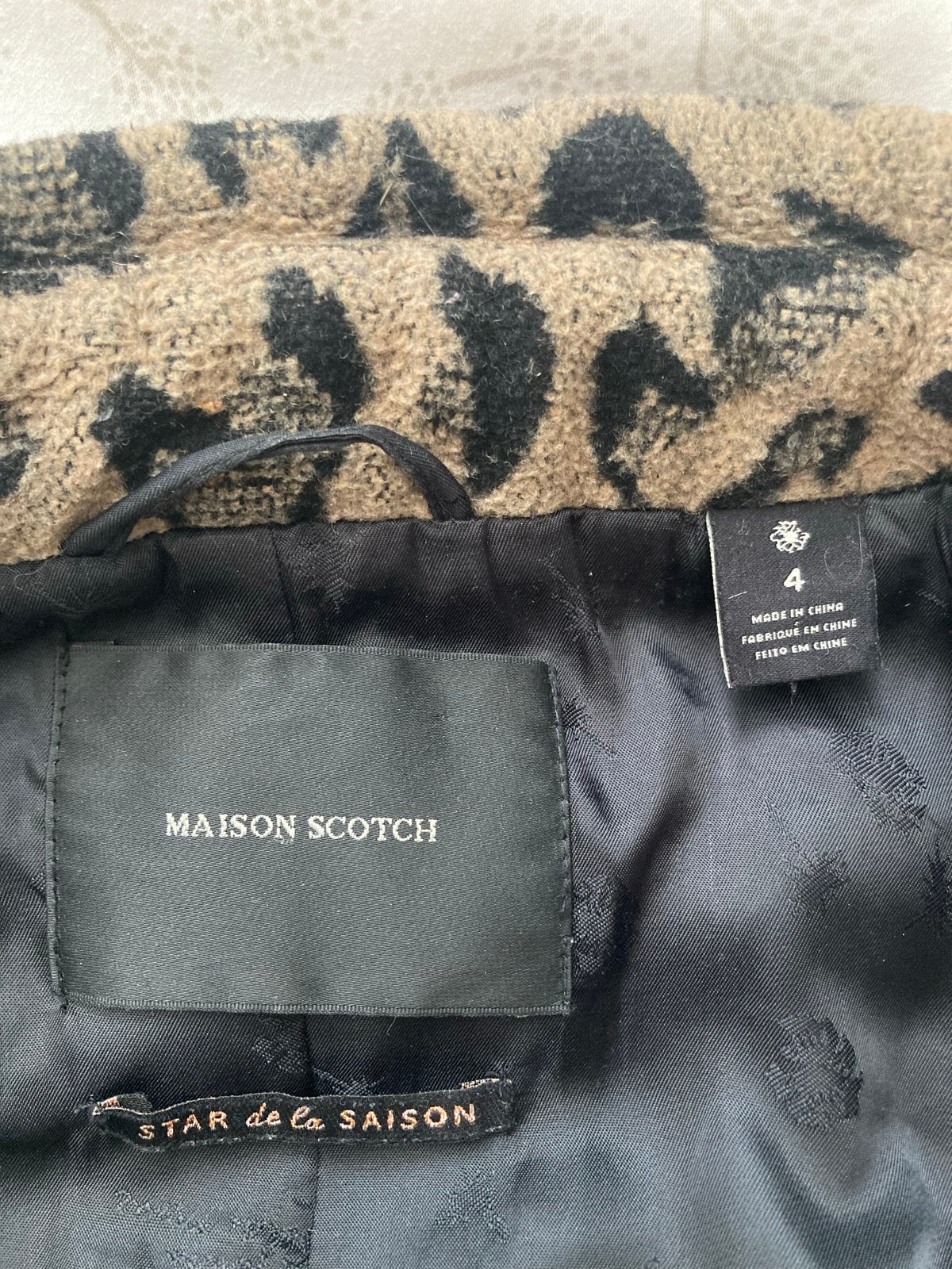 Maison Scotch Luipaardprint Jas Maat 4, Kleding | Dames, Verzenden, Zo goed als nieuw, Maat 38/40 (M), Beige