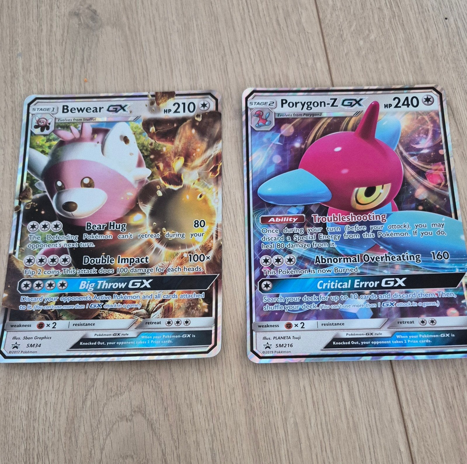Pokémon GX Kaarten: Bewear GX & Porygon-Z GX, Ophalen of Verzenden, Zo goed als nieuw, Meerdere kaarten, Foil
