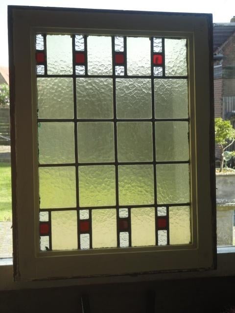 Glas in lood vier puntgave raampjes met voorzet glas + twee, Ophalen