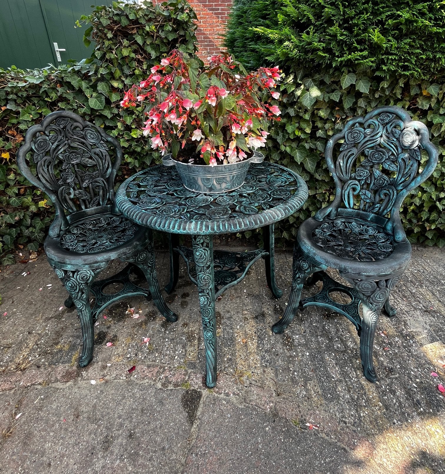 Brocante Bistroset met roosmotief, Overige materialen, Gebruikt, Tuinset, Ophalen