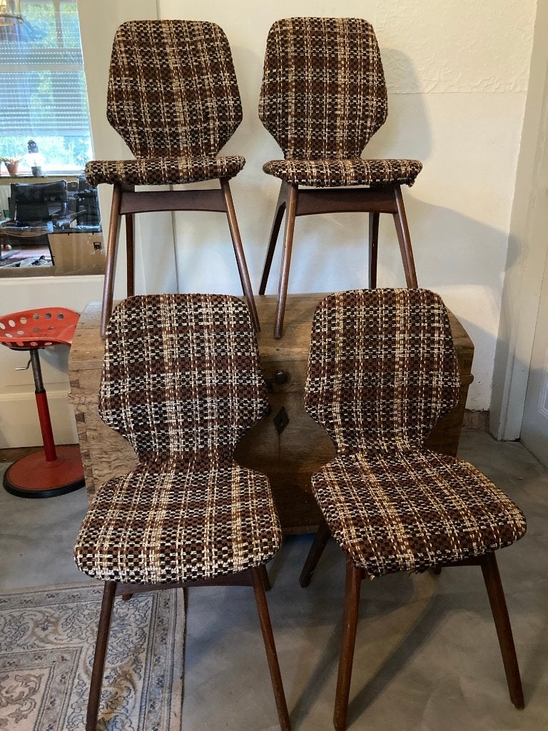 Vintage stoelen - mid century - scandinavisch design, Huis en Inrichting, Stoelen, Ophalen, Bruin, Scandinavisch design - mid century - jaren 70