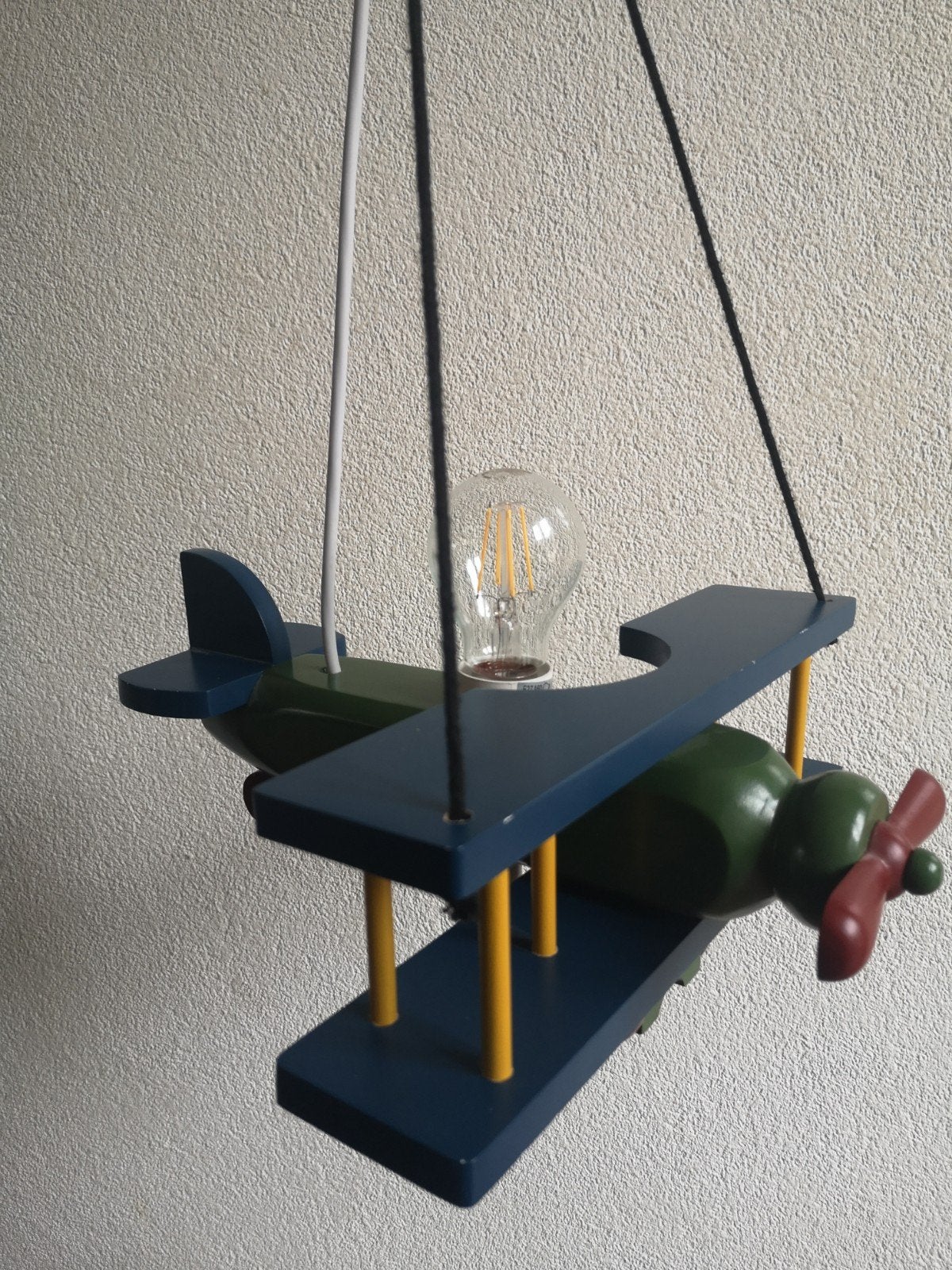 Houten Vliegtuig Lamp - Kinderkamer Decoratie, Met schakelaar, Overige merken, Gebruikt, Meerkleurig
