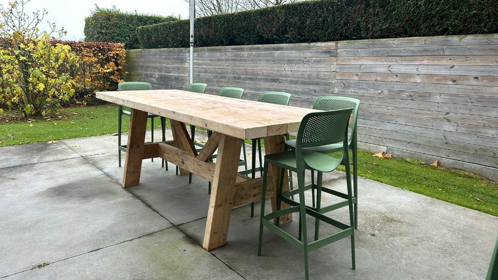 Hangtafel statafel bartafel tuintafel van balken sloophout., Ophalen, Nieuw