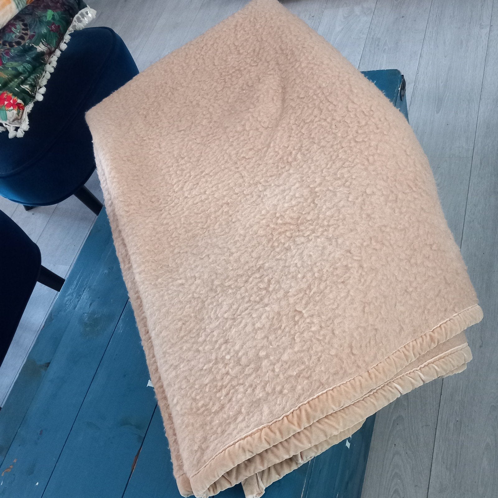 Vintage 100% Wollen Deken - Zware Kwaliteit Camelkleur, Ophalen of Verzenden, Gebruikt