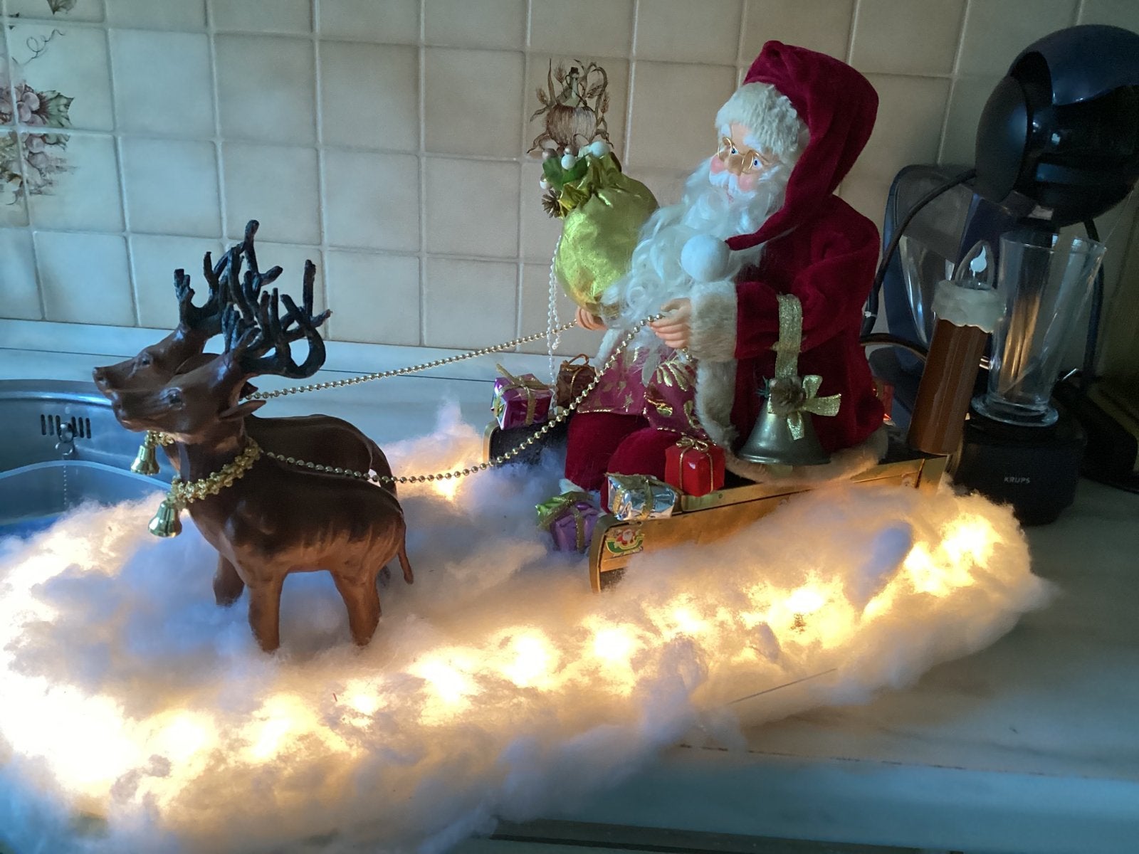 Kerstman met arreslee vintage, Ophalen of Verzenden, Zo goed als nieuw