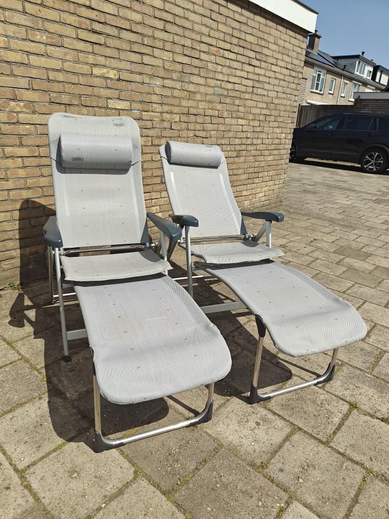 2 Crespo campingstoelen  + voetenbanken/tafels, Ophalen of Verzenden, Zo goed als nieuw, Campingstoel